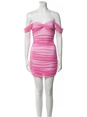 Norma Kamali Pink Off-Shoulder Ruched Mini Dress